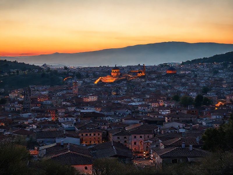 Panoramic view of Tiflis old town at dusk