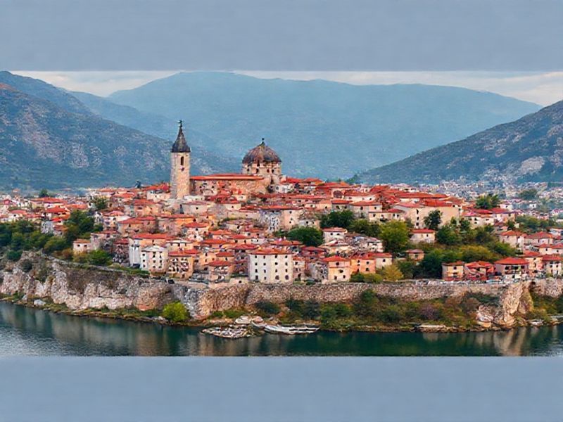 Panoramic view of Mostar Old Town and Stari Most