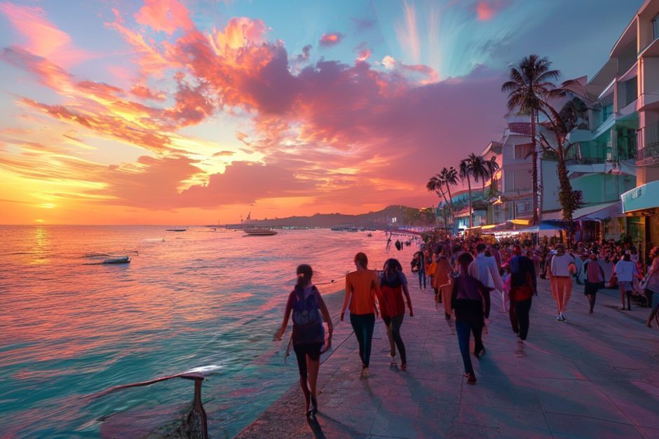 Batum Bulvarı'nda yürüyüş yapan insanlar ve deniz manzarası