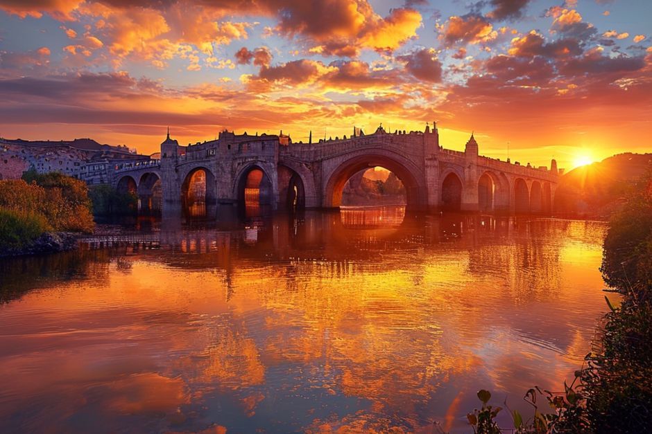 A view of the Old Bridge in Mostar with the Neretva River flowing beneath it.