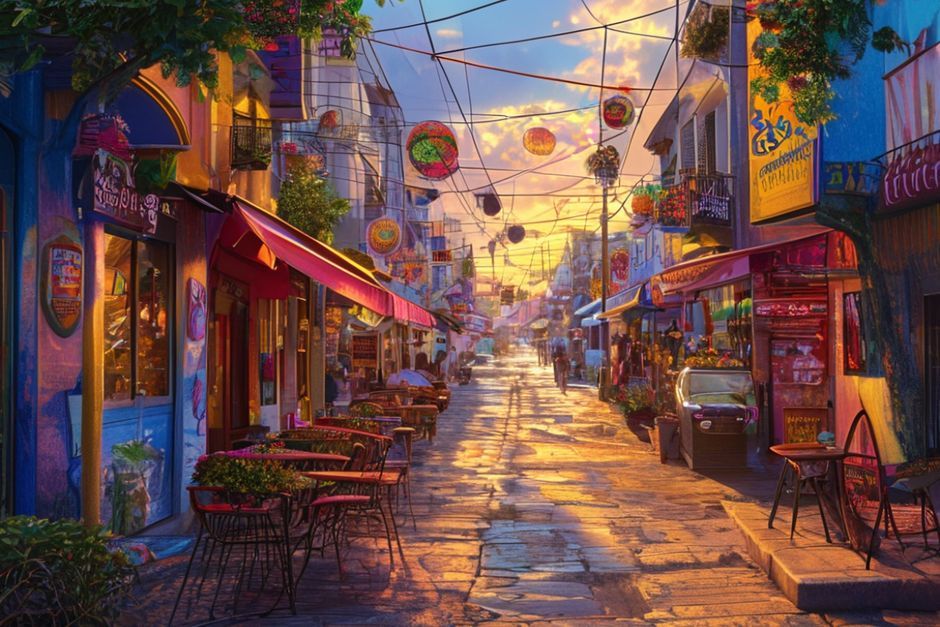 Canlı bir sokak sahnesi, Priştine'nin kafeleri ve sokak sanatlarıyla dolu bir görüntü