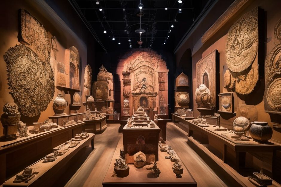 Müzede sergilenen tarihi eserlerin detaylı bir görüntüsü