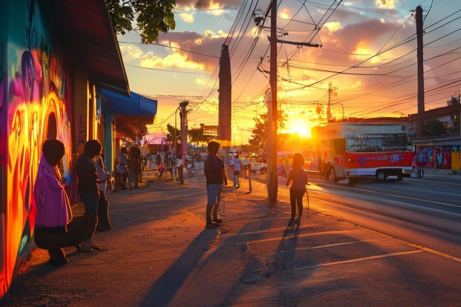 El Salvador otob&uuml;s durağında bir sahne
